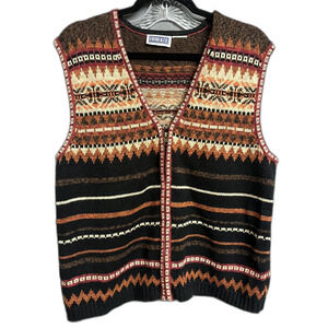 Vintage Erika and Co Fair Isle Sleeveless Sweater Vest Autumn Cardigan women's L